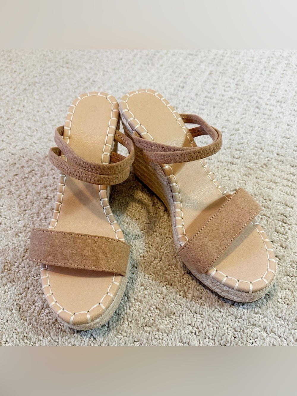 Tan Nude Espadrille Sandal Platform Wedge Heel Open Toe Ankle Strap Sz 6.5
